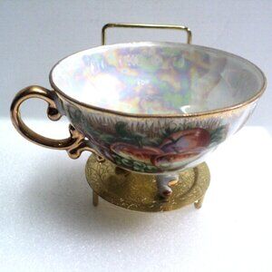 Royal Sealy Tea Cup Japan Mid-20th Century Hand-Painted Apples & Grapes Vintage